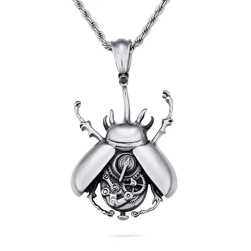 Men Mechanical Gear Beetle Pendant Stainless Steel