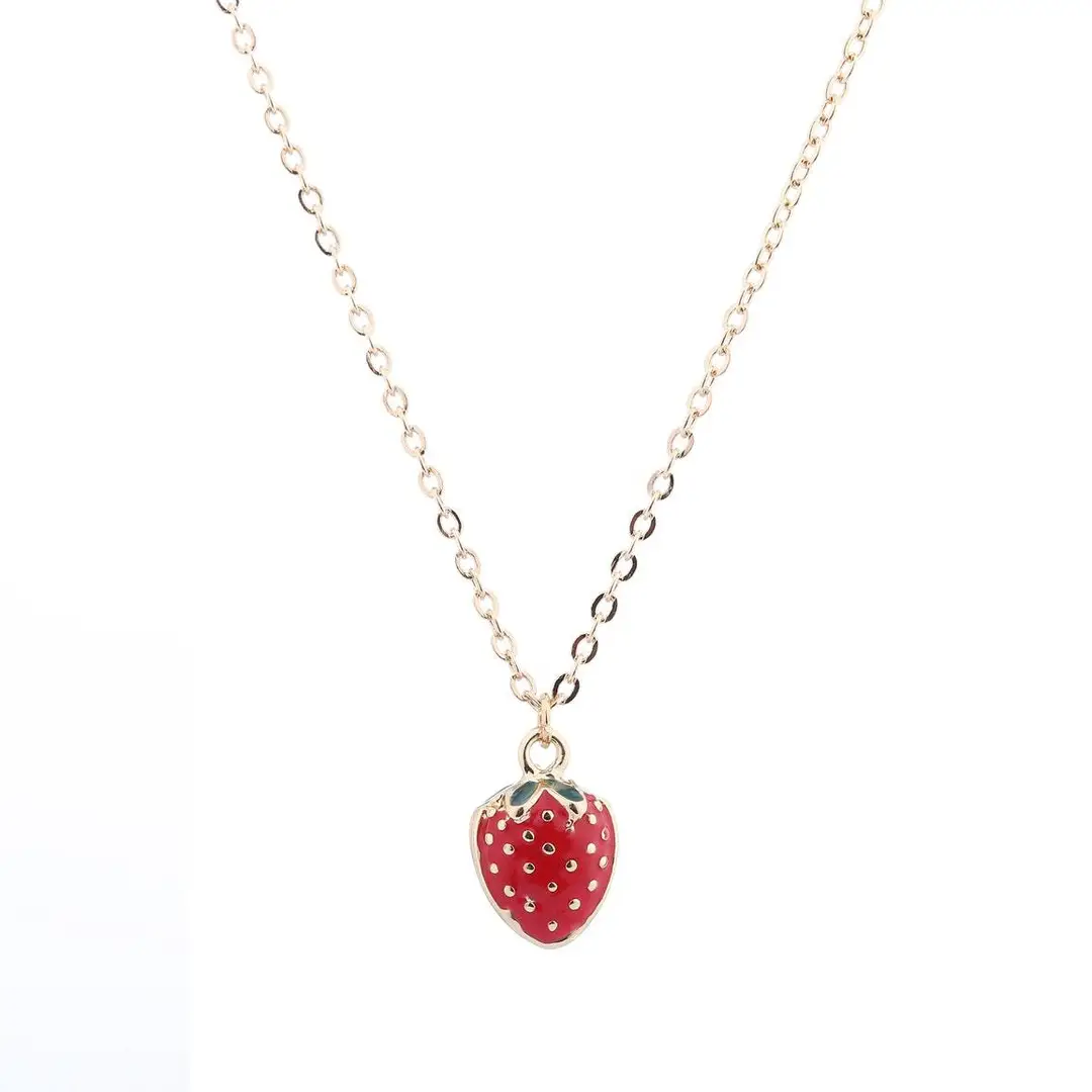 Women Red Strawberry Pendant Necklace