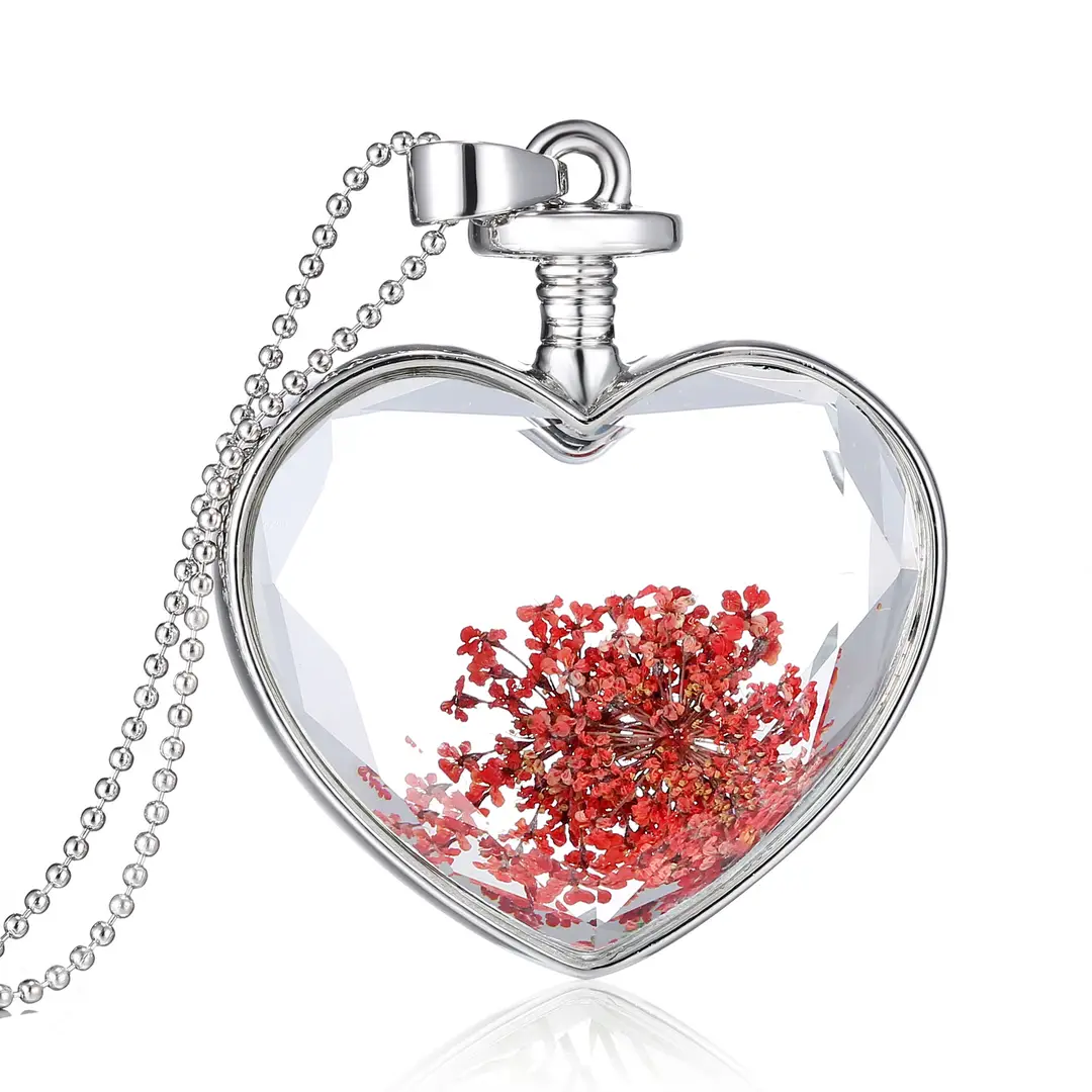 Heart-Shaped Dried Flower Necklace for Women