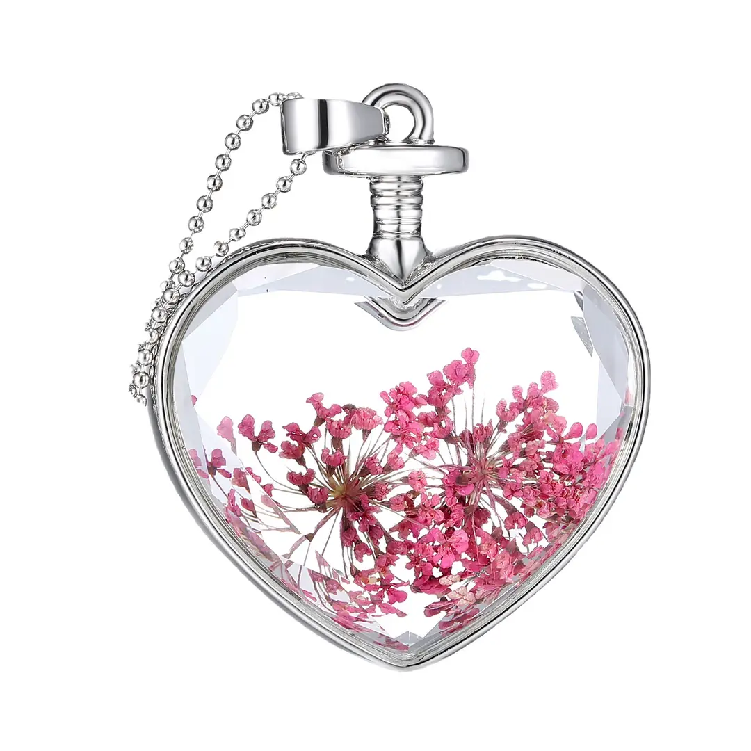 Heart-Shaped Dried Flower Necklace for Women