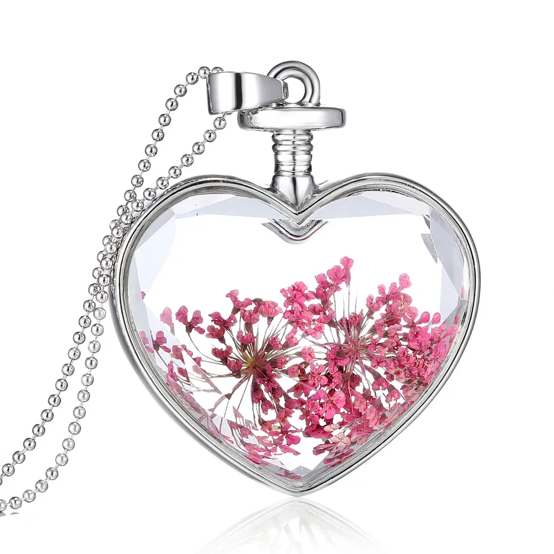 Heart-Shaped Dried Flower Necklace for Women