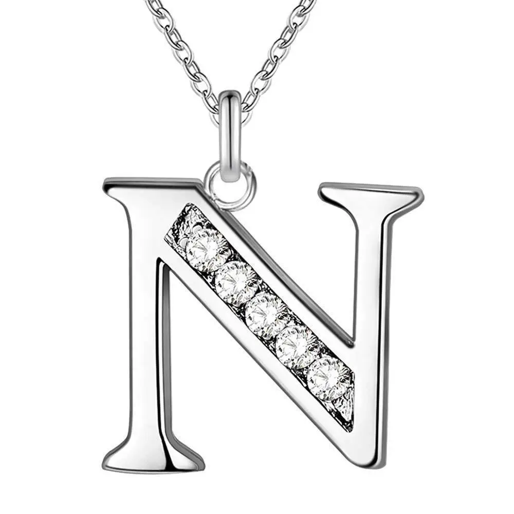 Diamond Letter B Necklace for Women Silver Fashion Jewelry