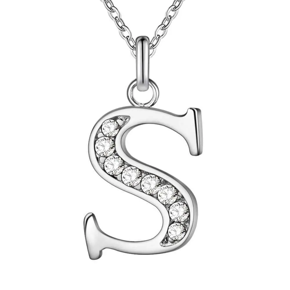 Diamond Letter B Necklace for Women Silver Fashion Jewelry