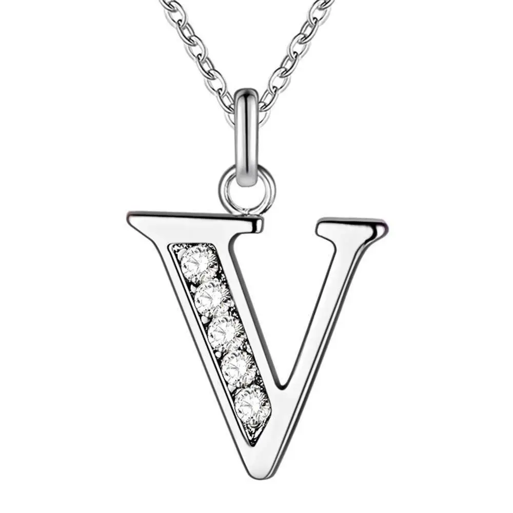 Diamond Letter B Necklace for Women Silver Fashion Jewelry