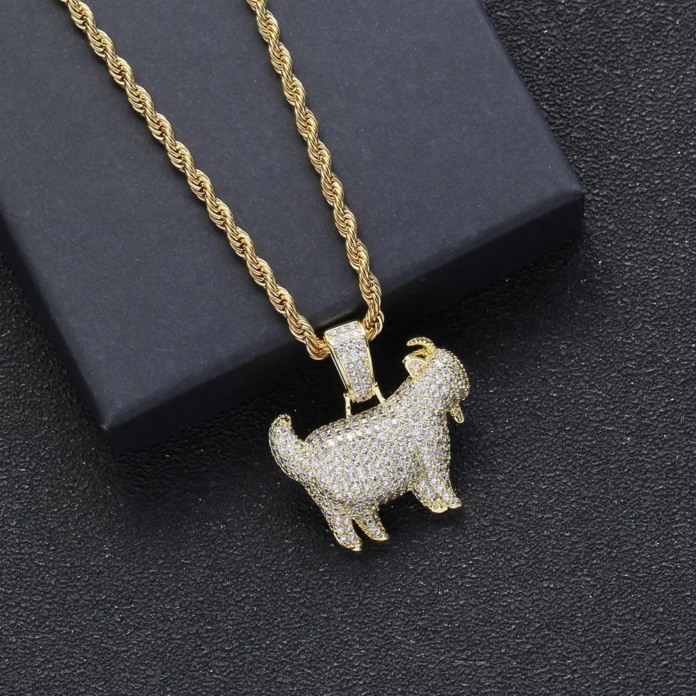 Iced Goat Pendant Necklace Gold & Silver Chain