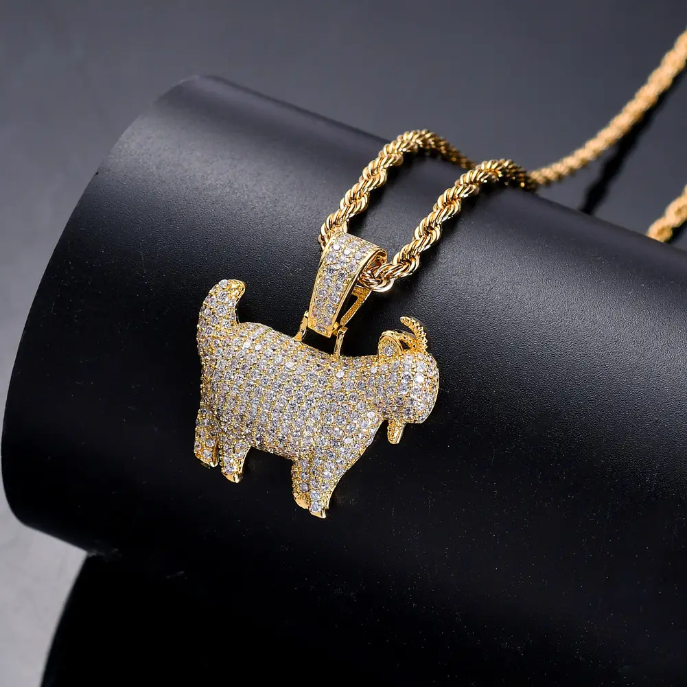 Iced Goat Pendant Necklace Gold & Silver Chain