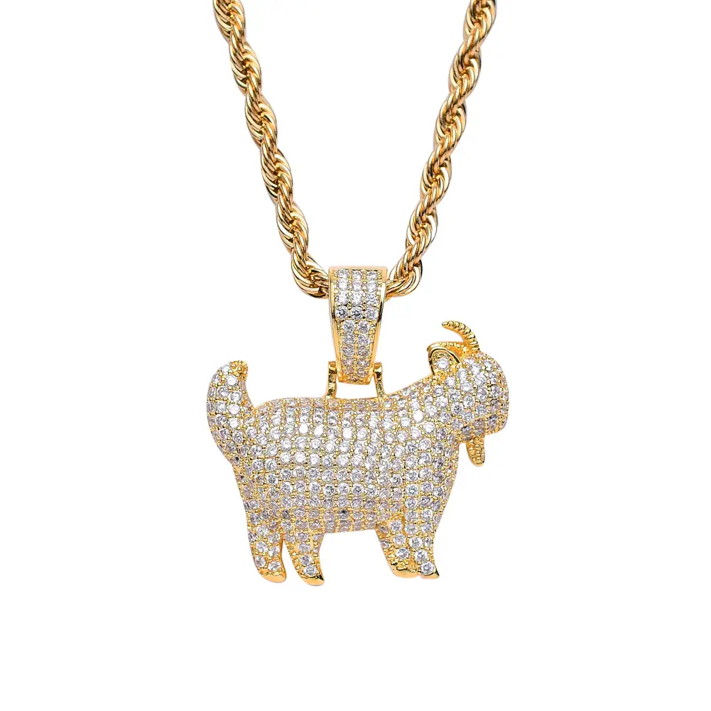 Iced Goat Pendant Necklace Gold & Silver Chain