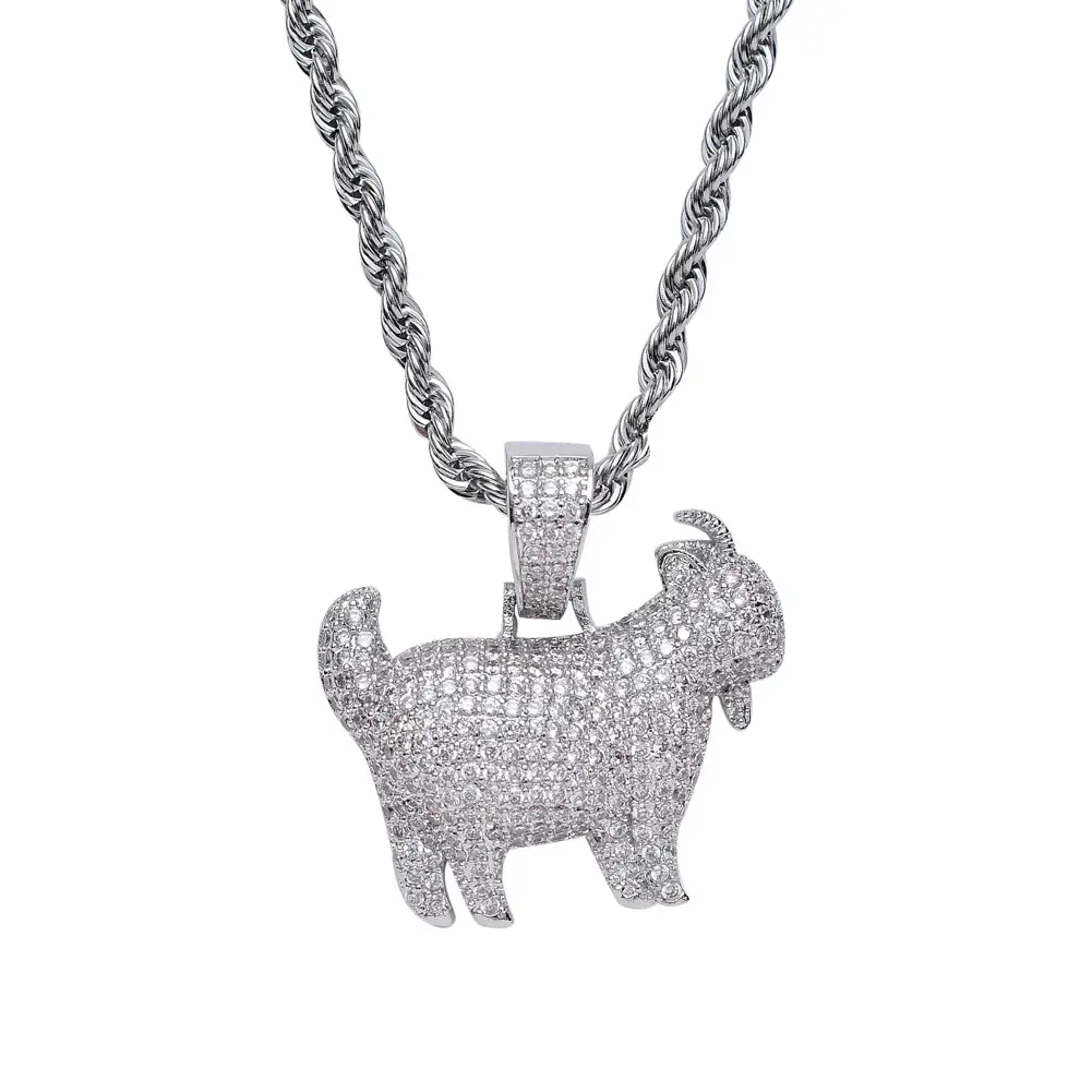 Iced Goat Pendant Necklace Gold & Silver Chain