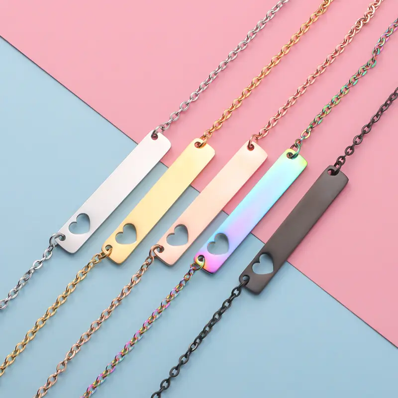 Stainless Steel Heart Pendant Necklace 18Inch Multi Color