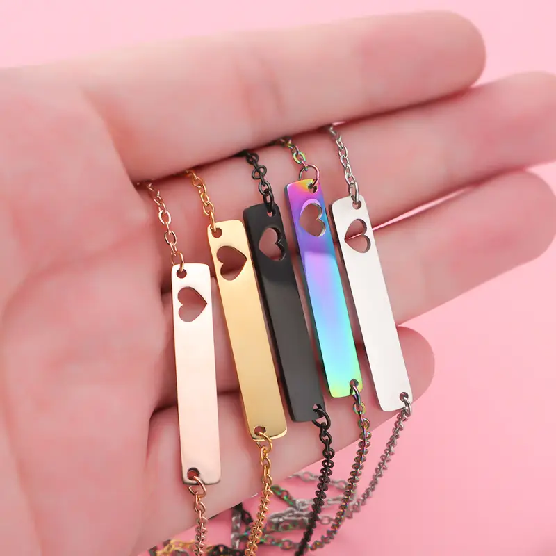 Stainless Steel Heart Pendant Necklace 18Inch Multi Color