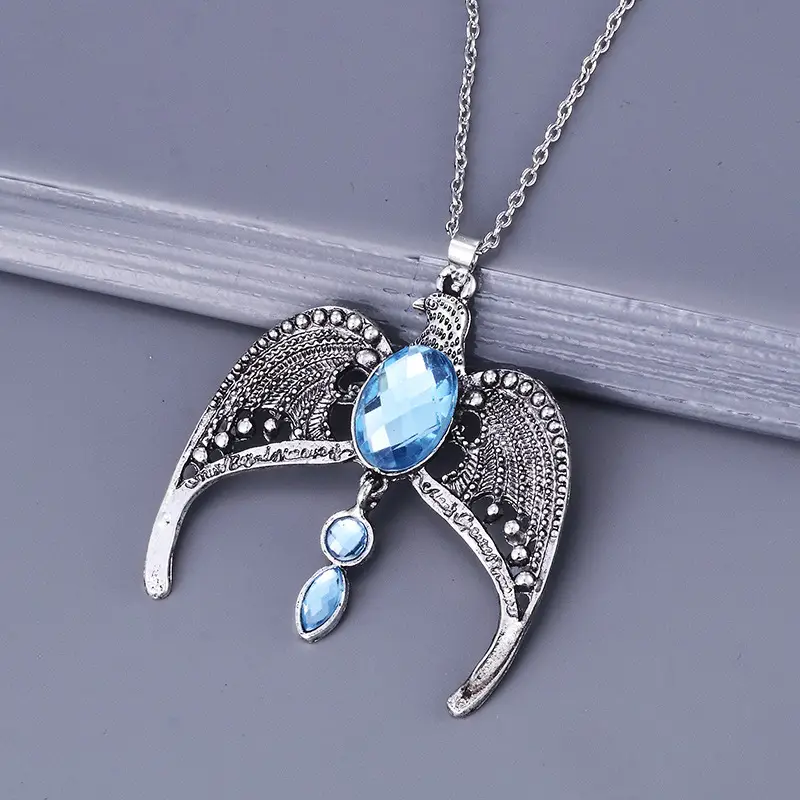 Vintage Harry Potter Ravenclaw Eagle Necklace with Blue Gemstone