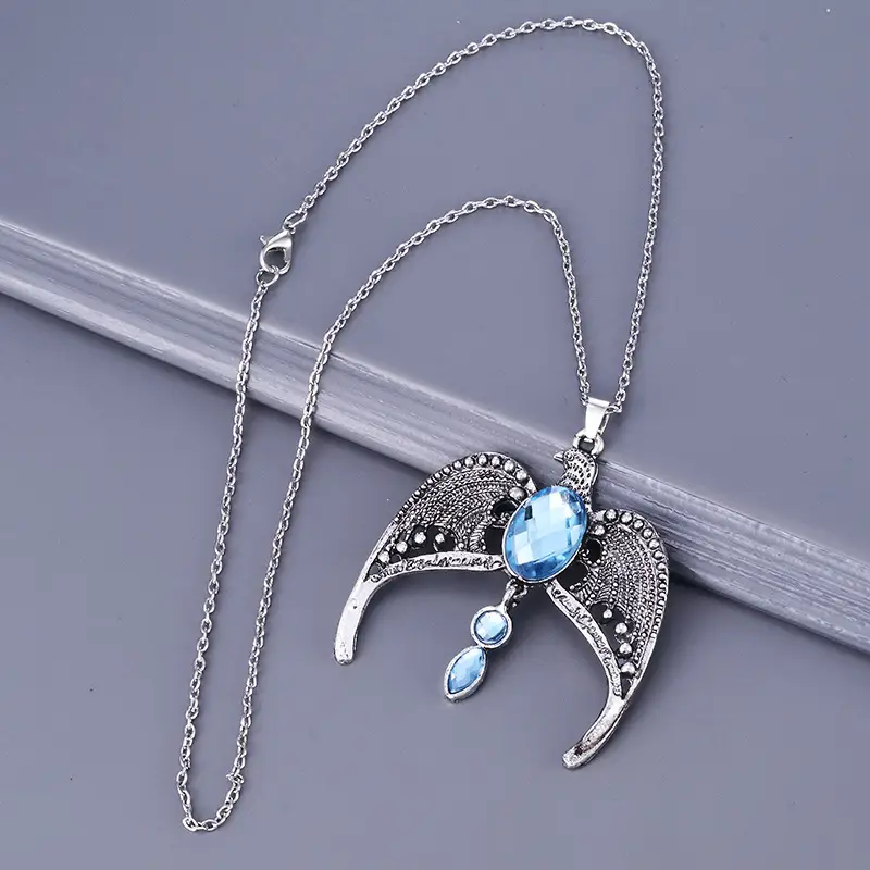 Vintage Harry Potter Ravenclaw Eagle Necklace with Blue Gemstone