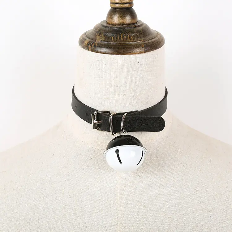 Black Leather Bell Collar for Couples BDSM Play