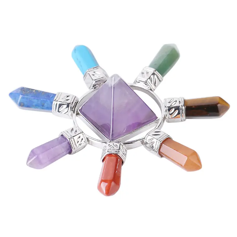 Men Crystal Pyramid Pendant Jewelry Set