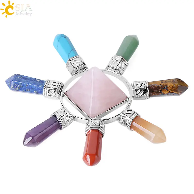 Men Crystal Pyramid Pendant Jewelry Set