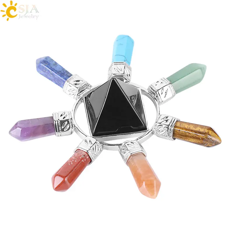 Men Crystal Pyramid Pendant Jewelry Set