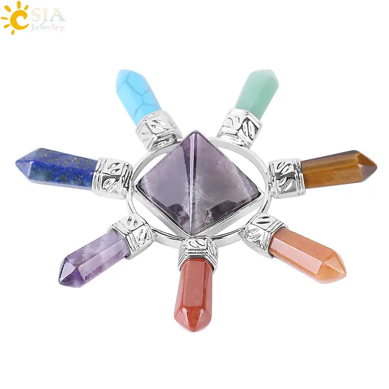 Men Crystal Pyramid Pendant Jewelry Set