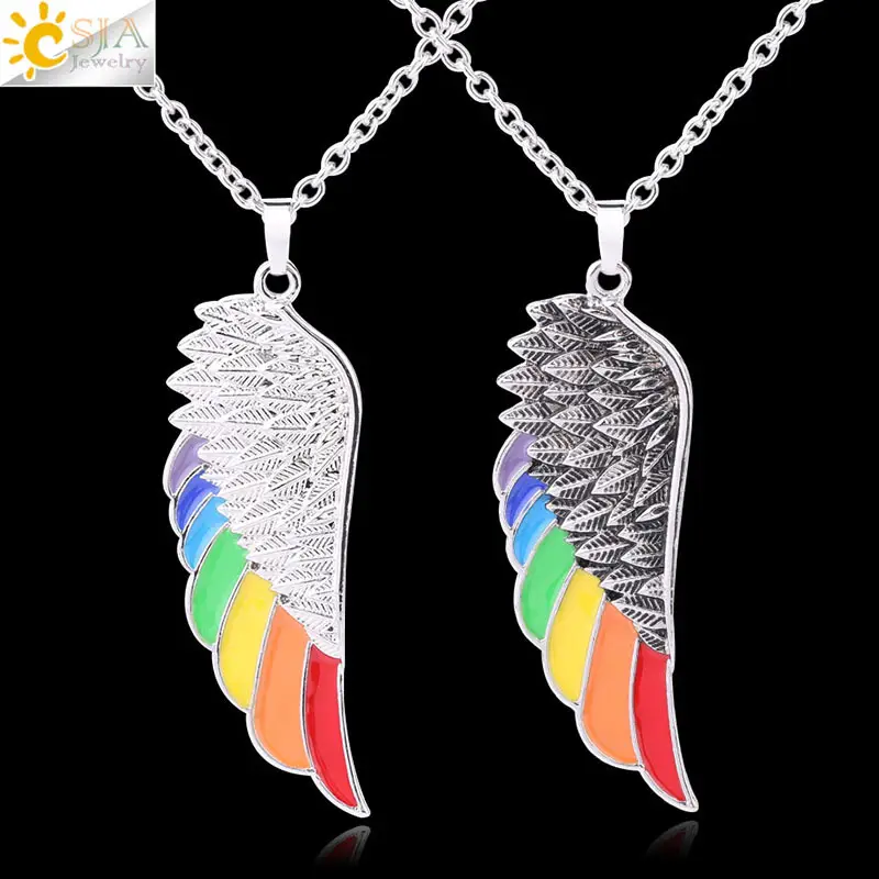Rainbow Wing Pendant Necklace for Women