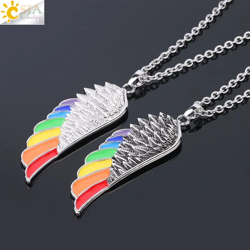 Rainbow Wing Pendant Necklace for Women
