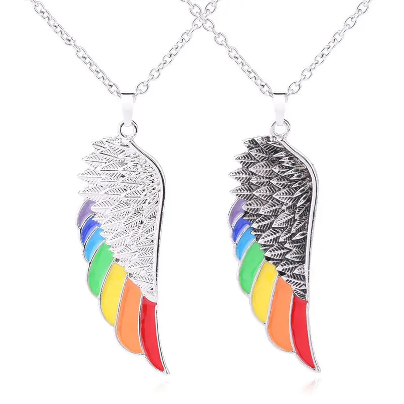 Rainbow Wing Pendant Necklace for Women