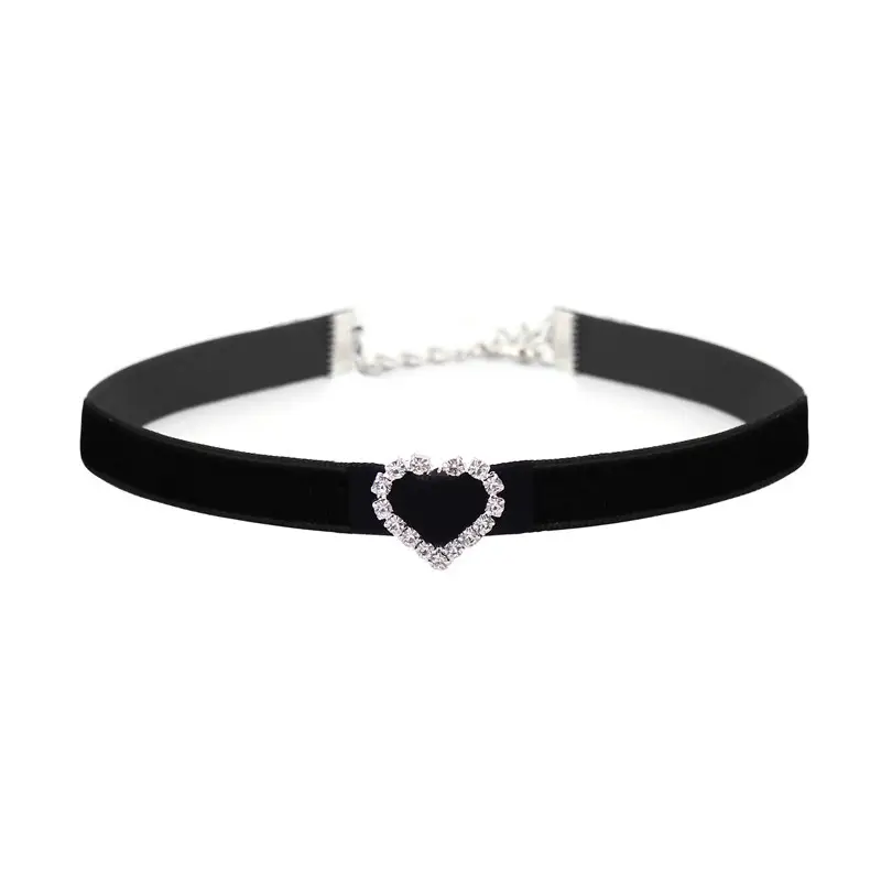 Black Velvet Rhinestone Choker Necklace for Women