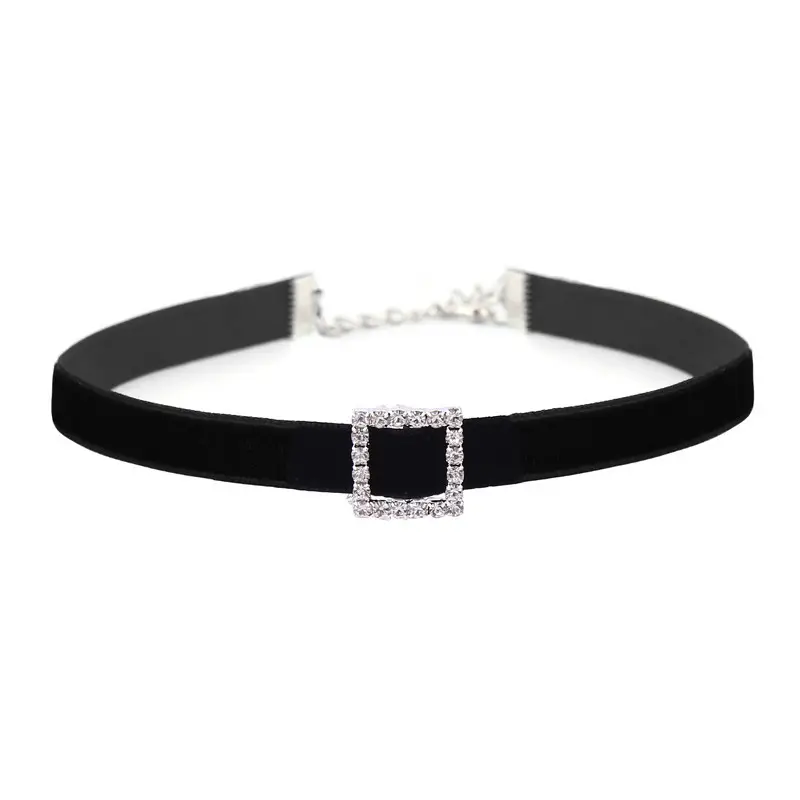 Black Velvet Rhinestone Choker Necklace for Women