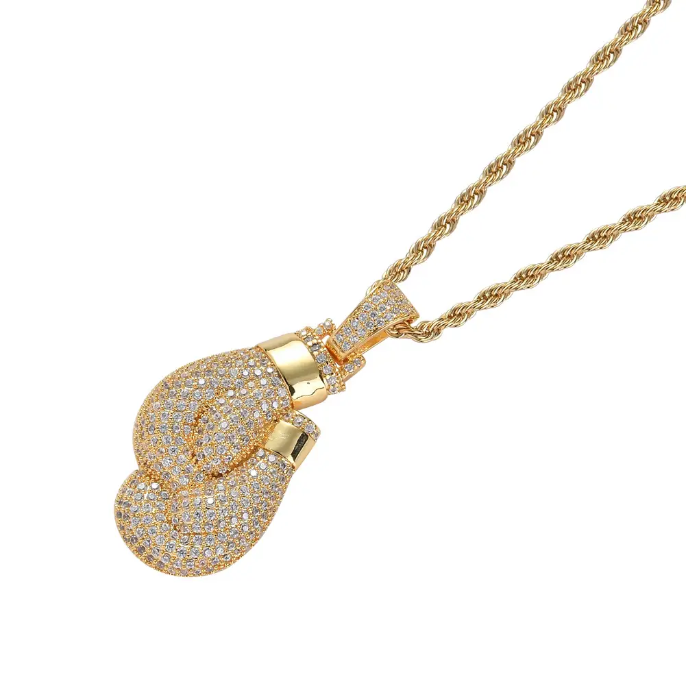 Gold Boxing Gloves Pendant Necklace for Men Women