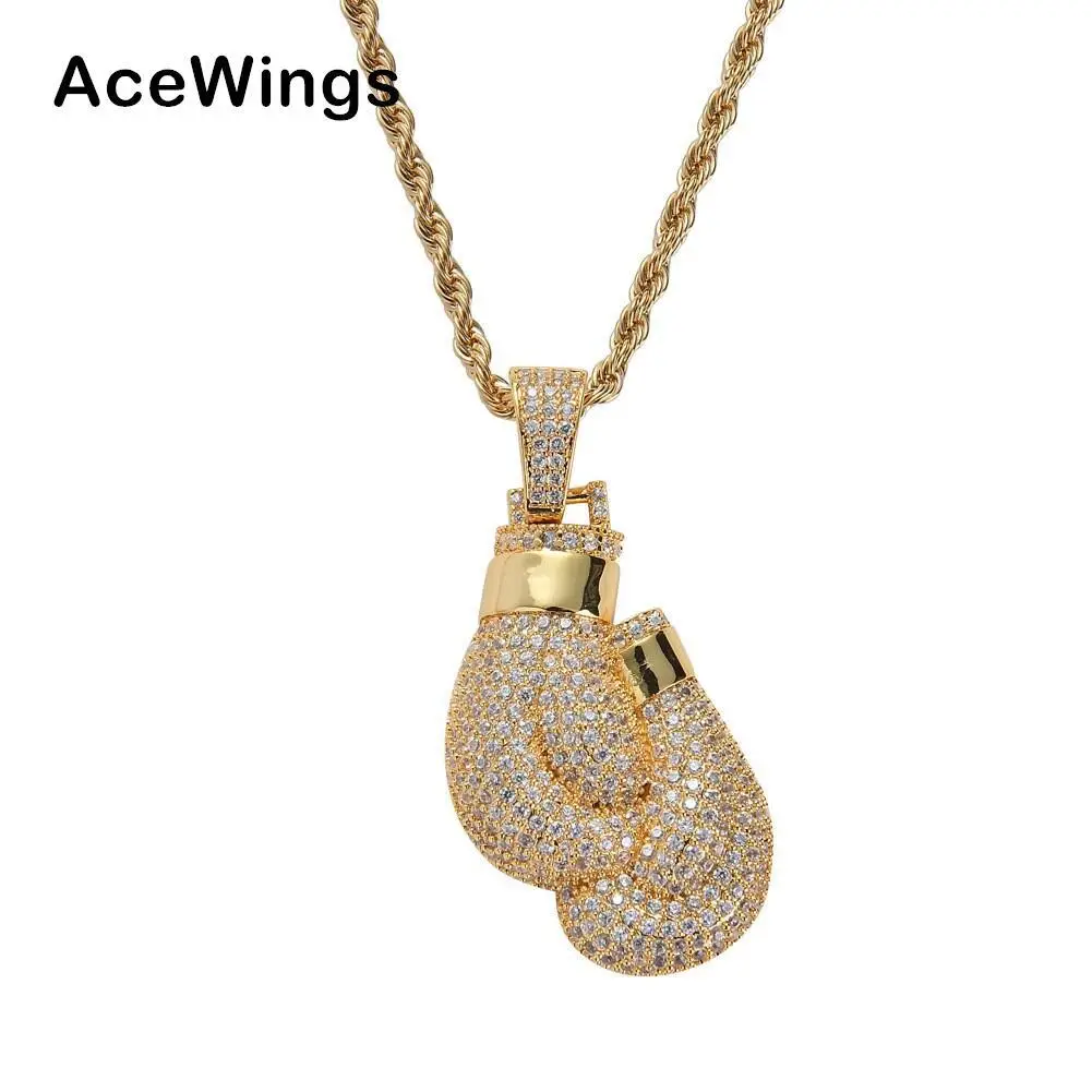 Gold Boxing Gloves Pendant Necklace with Zirconium Chain