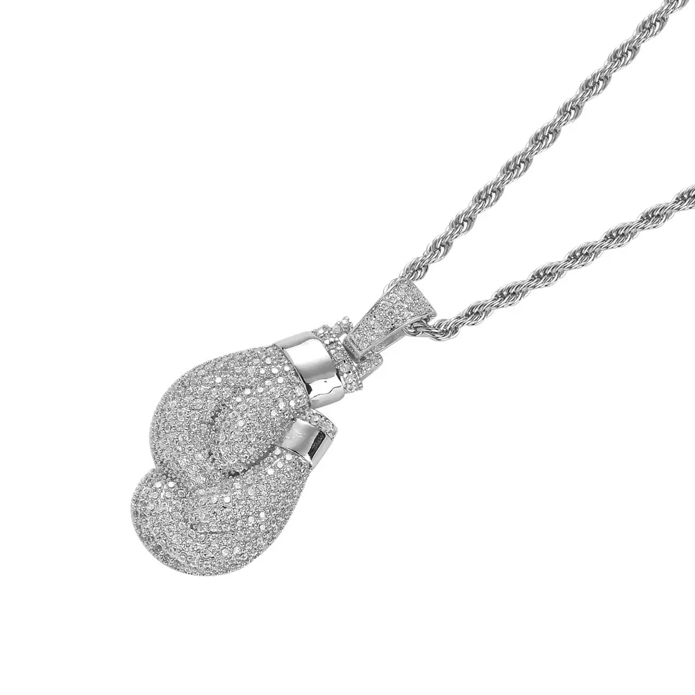 Gold Boxing Gloves Pendant Necklace with Zirconium Chain