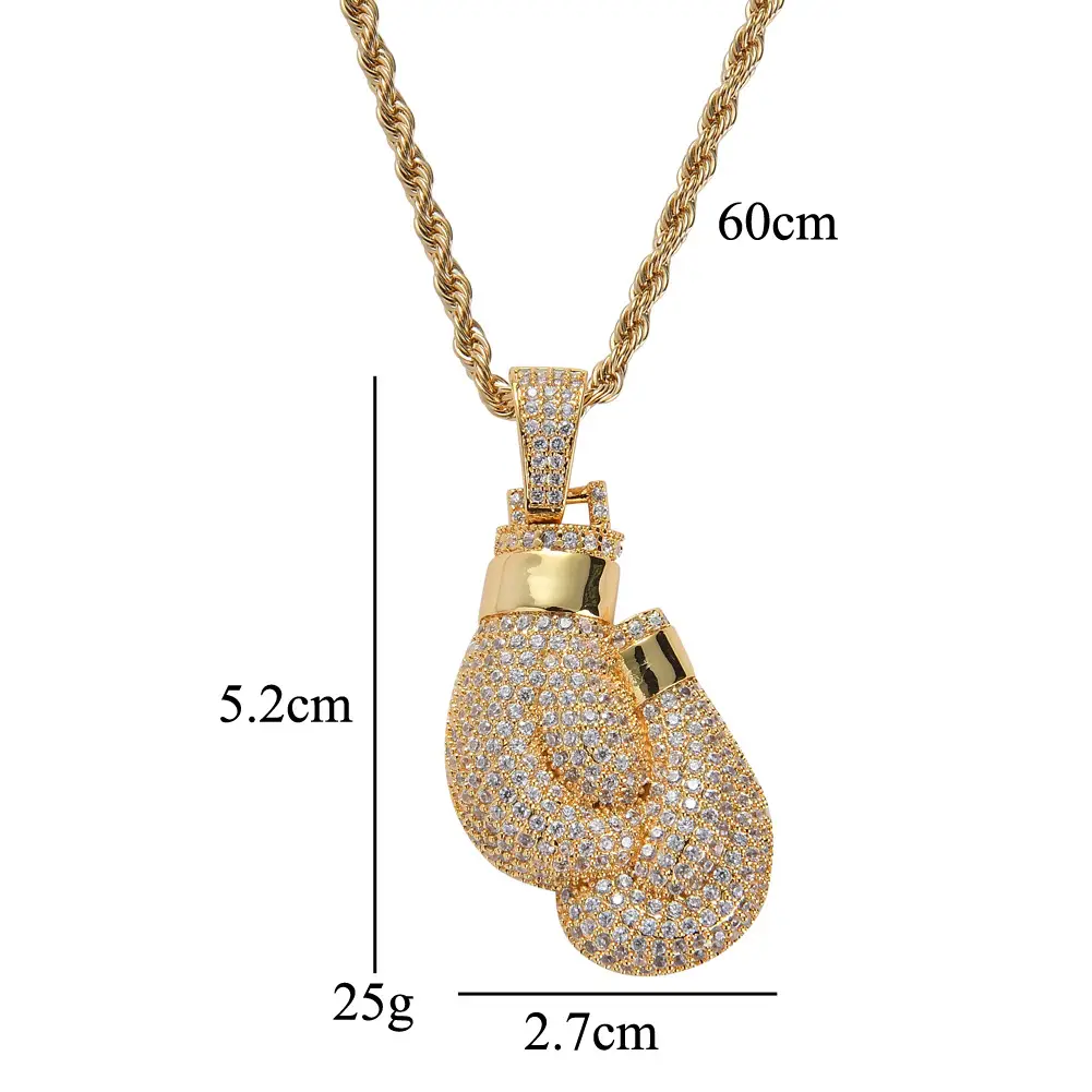 Gold Boxing Gloves Pendant Necklace with Zirconium Chain