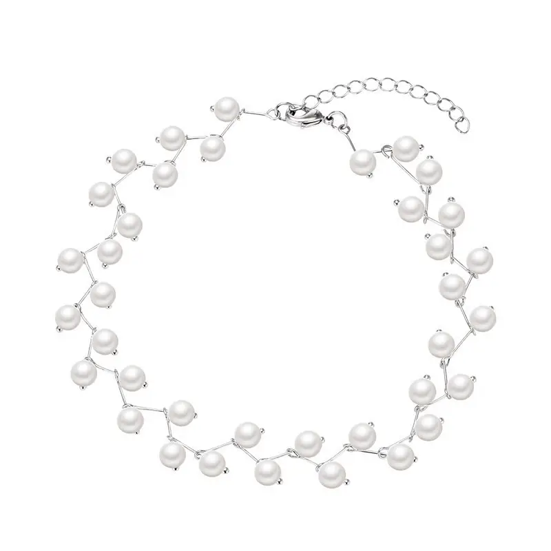 Pearl Choker Necklace for Women Korean Style Silver White Bead