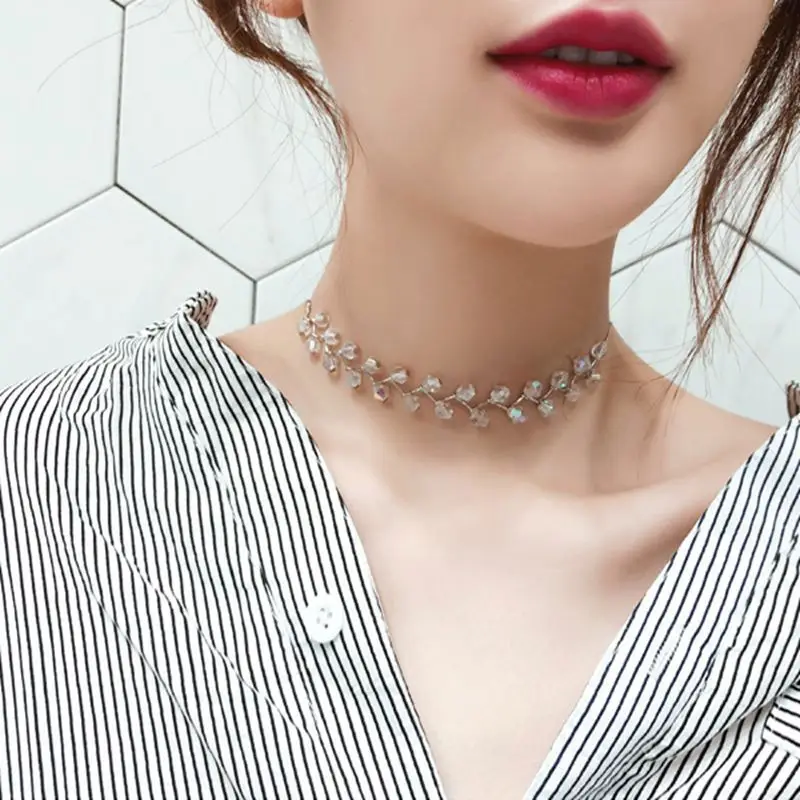 Pearl Choker Necklace for Women Korean Style Silver White Bead