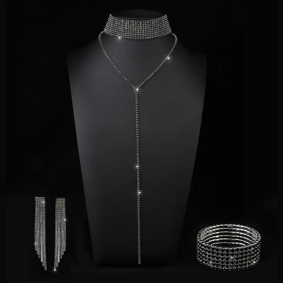 Retro Multi-Layer Diamond Choker Necklace Gold