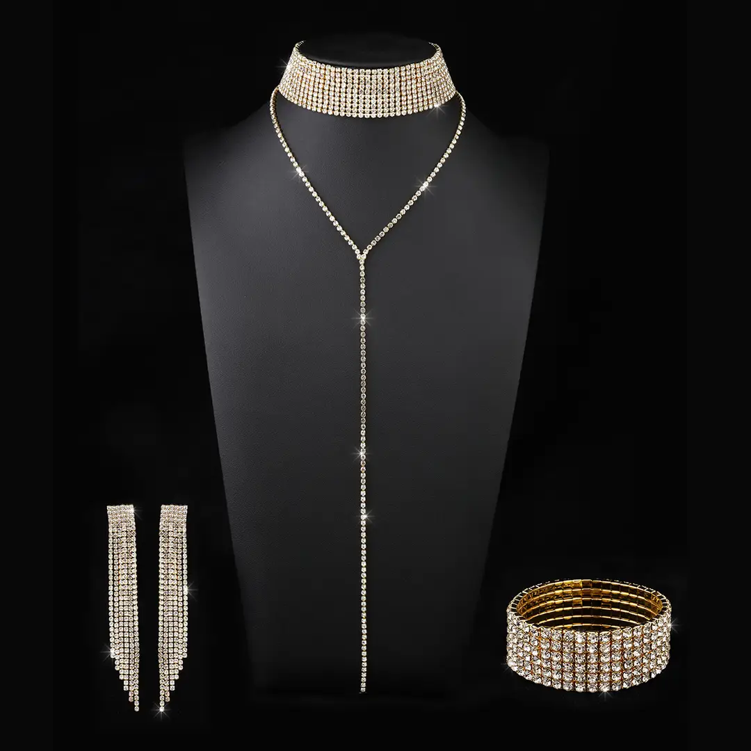 Retro Multi-Layer Diamond Choker Necklace Gold