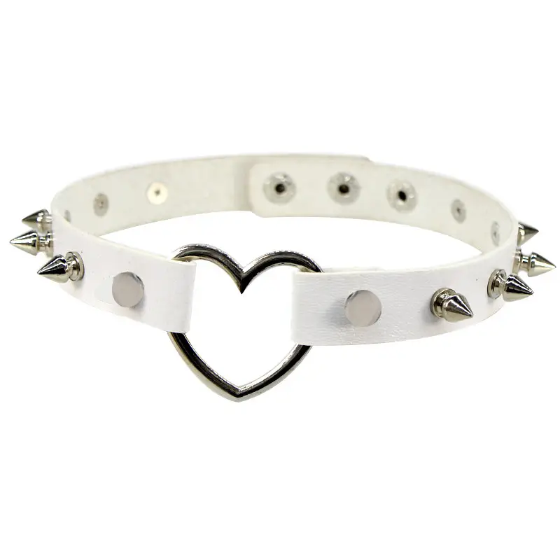 Women Spiked Heart Leather Choker Necklace Multi Color