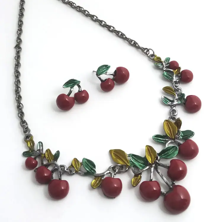 Cherry Necklace Earrings Set for Women