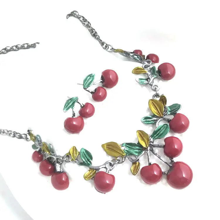 Cherry Necklace Earrings Set for Women