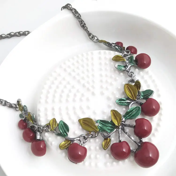 Cherry Necklace Earrings Set for Women