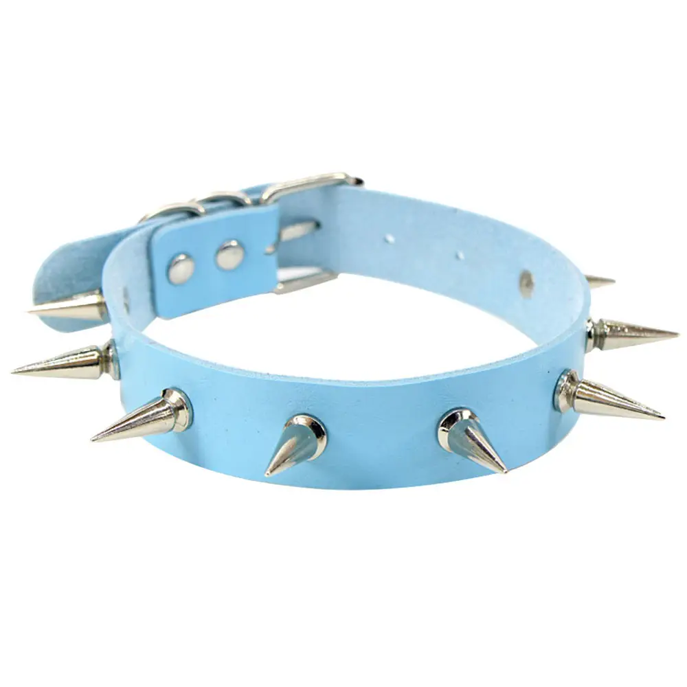 Studded Leather Choker Necklace for Women, Multi Color, PU Material