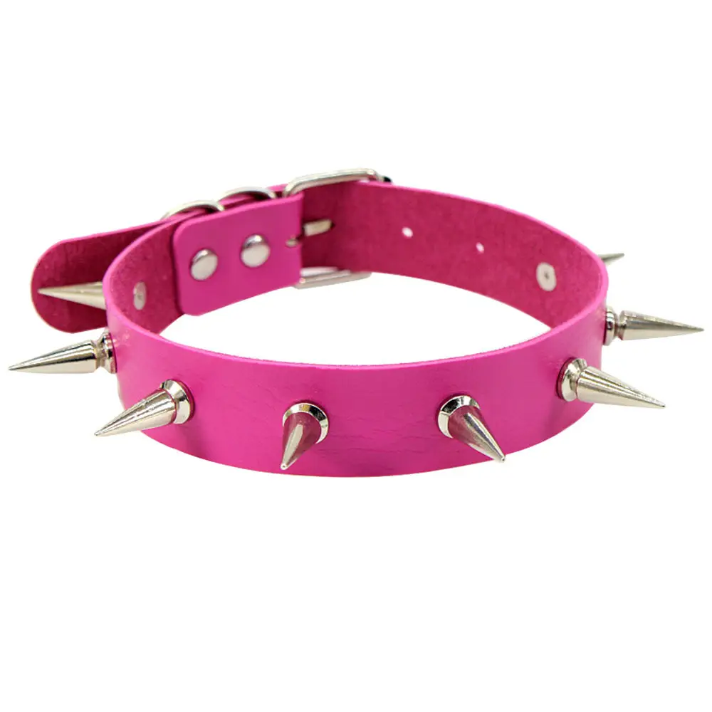 Studded Leather Choker Necklace for Women, Multi Color, PU Material