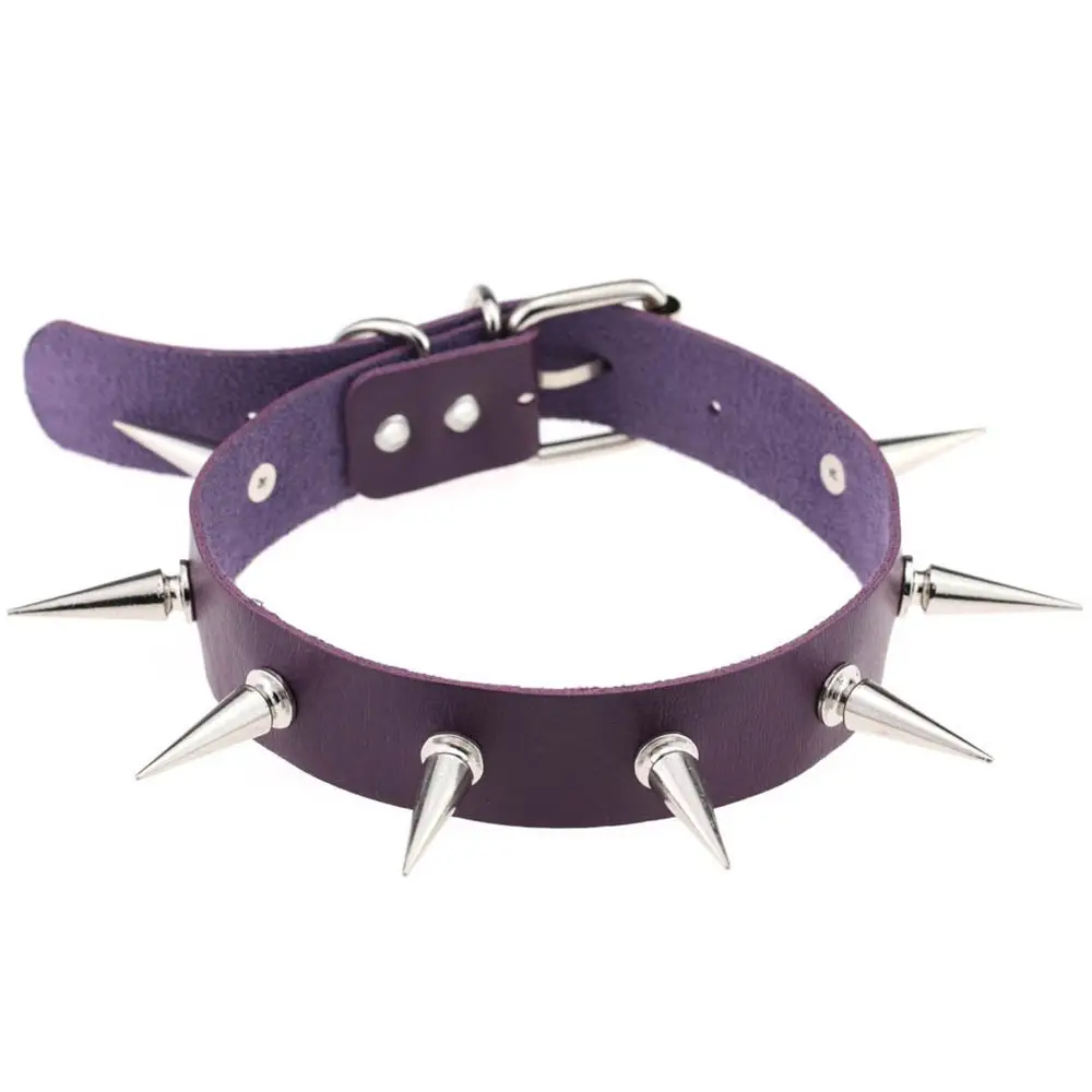 Studded Leather Choker Necklace for Women, Multi Color, PU Material