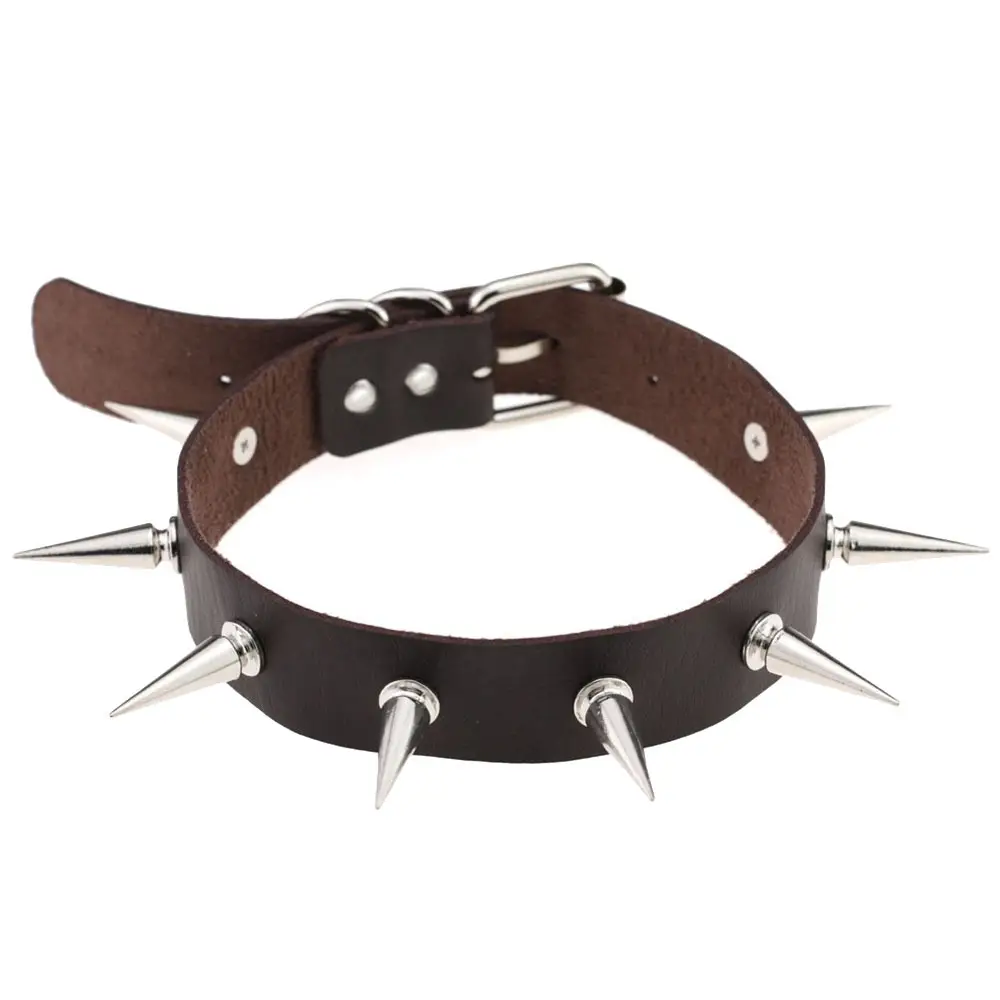 Studded Leather Choker Necklace for Women, Multi Color, PU Material