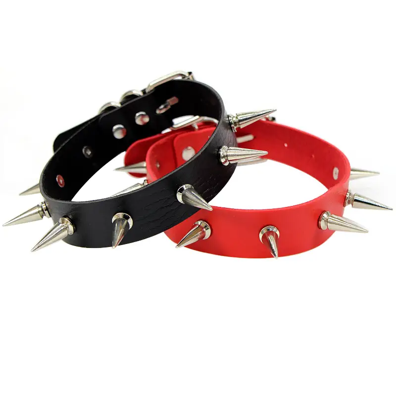 Studded Leather Choker Necklace for Women, Multi Color, PU Material