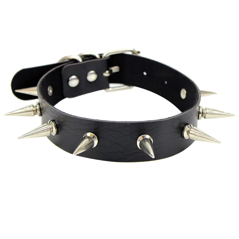 Studded Leather Choker Necklace for Women, Multi Color, PU Material