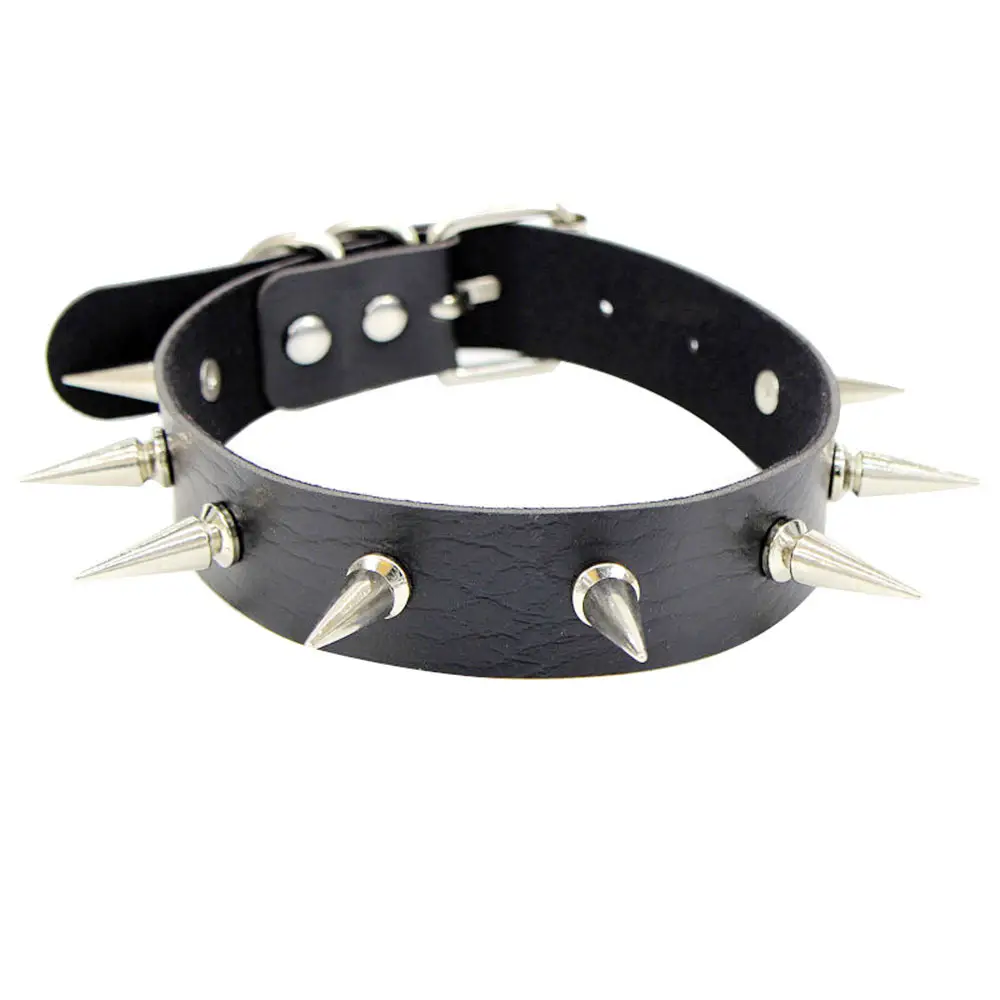 Studded Leather Choker Necklace for Women, Multi Color, PU Material