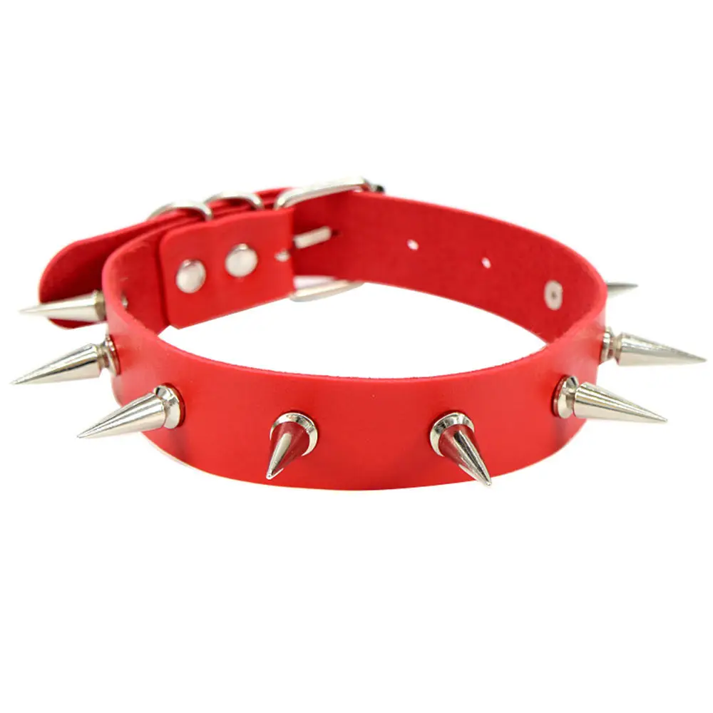 Studded Leather Choker Necklace for Women, Multi Color, PU Material