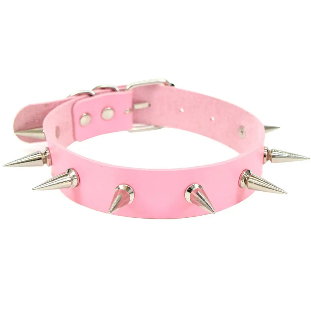 Studded Leather Choker Necklace for Women, Multi Color, PU Material
