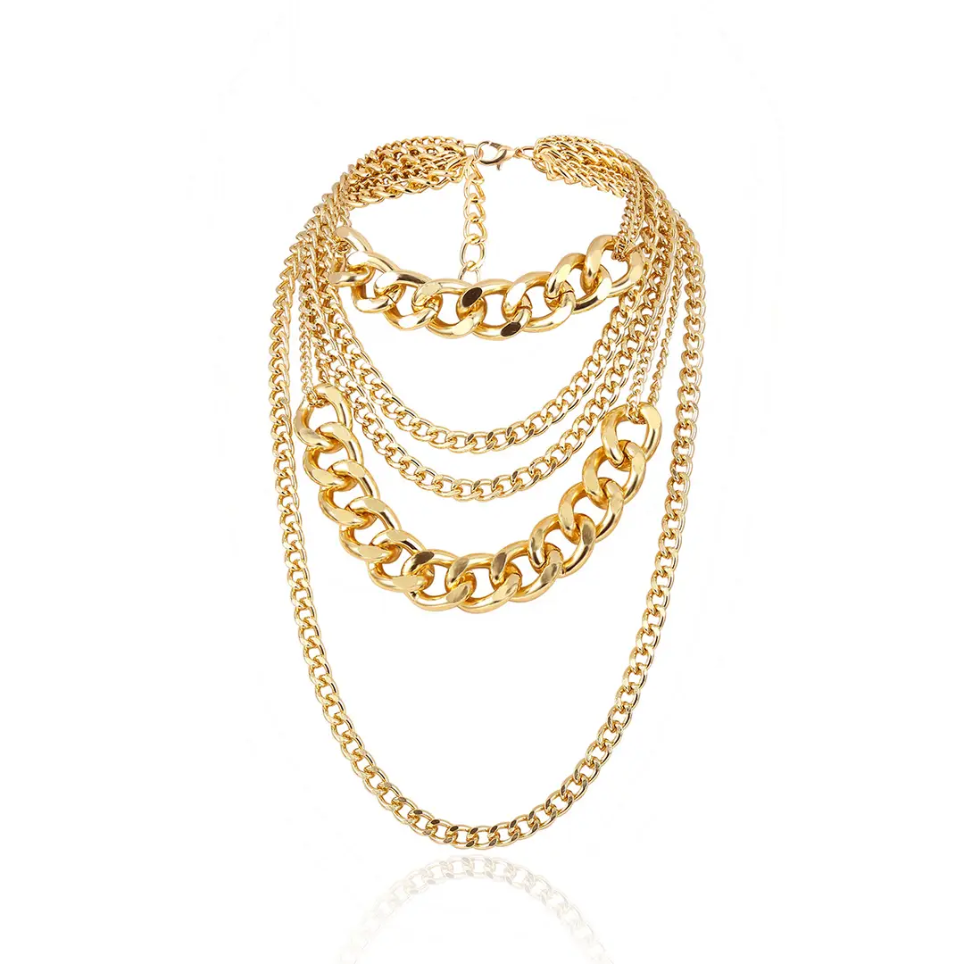 Golden Multi-Layered Chain Necklace for Women