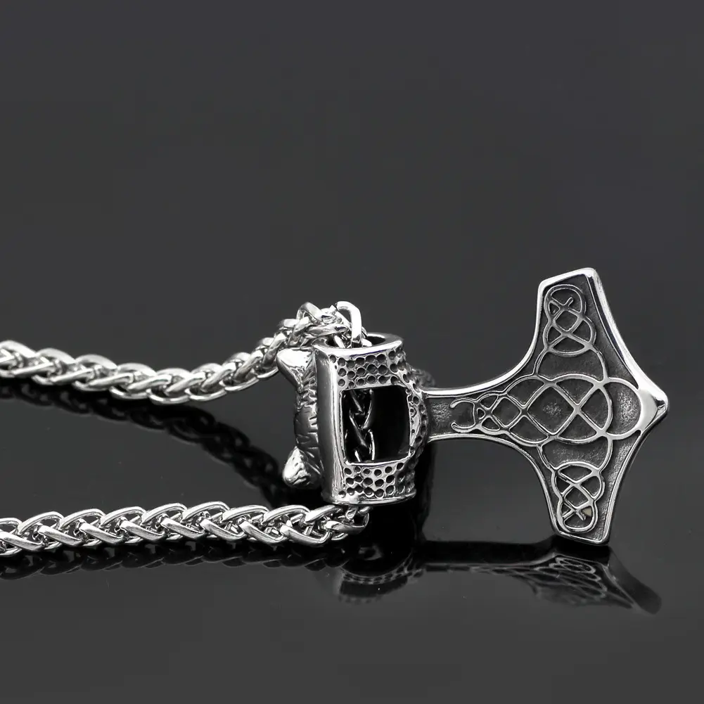 Nordic Viking Wolf Hammer Necklace Stainless Steel
