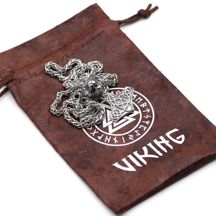 Nordic Viking Wolf Hammer Necklace Stainless Steel